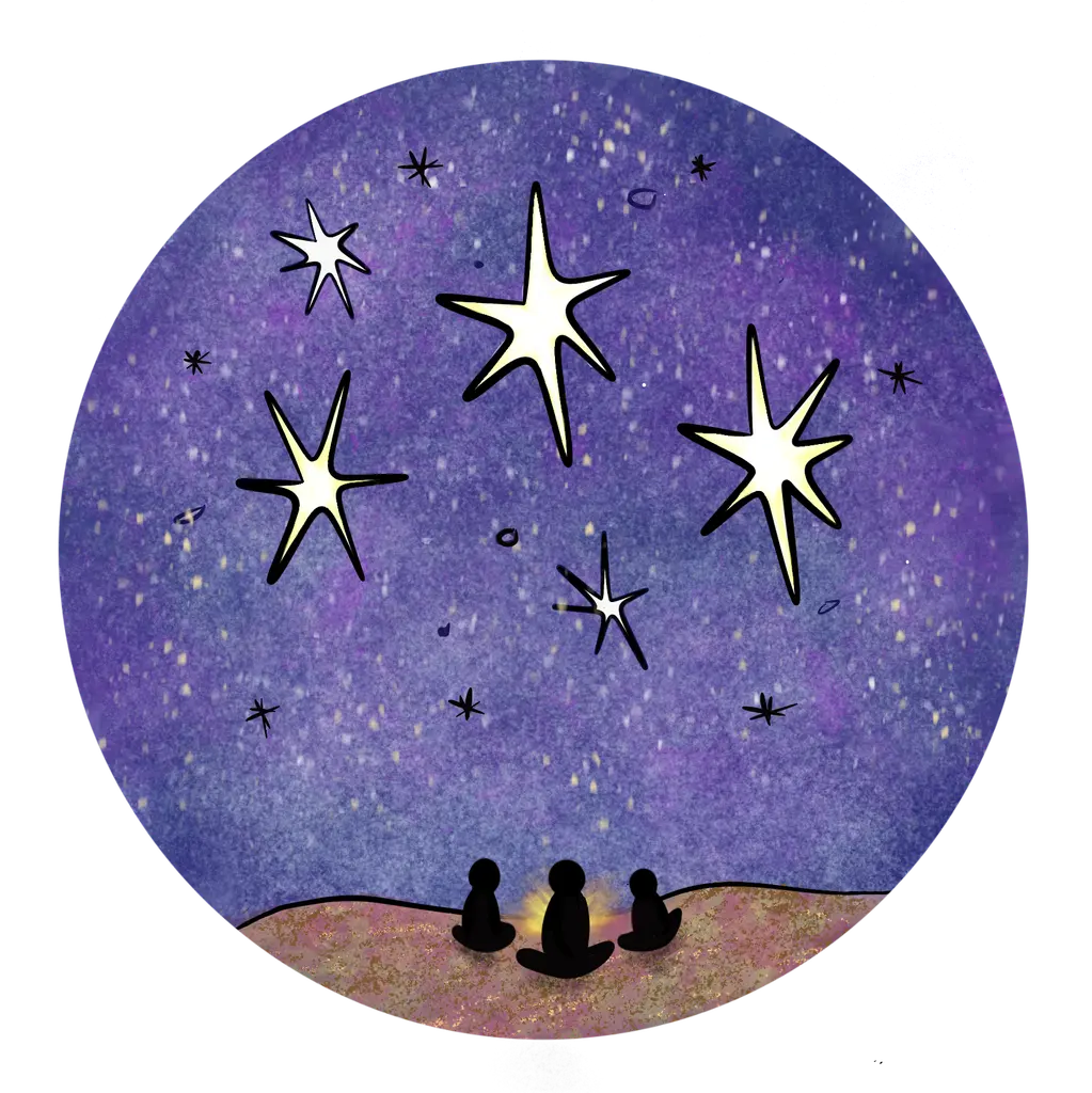 Illustration of the night sky and astronomical instruments