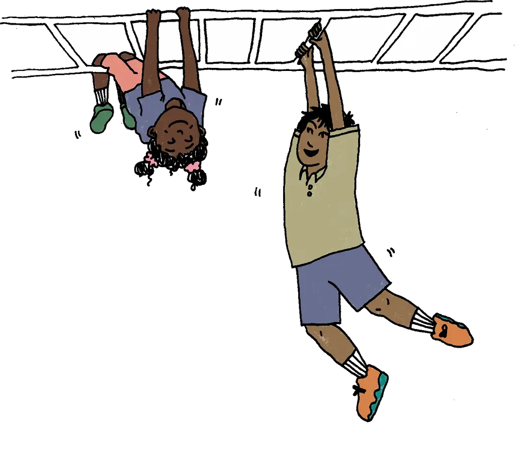 Illustration of children playing on monkey bars