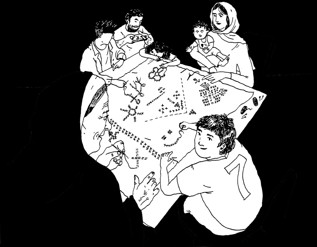 A panel of tatreez — traditional Palestinian embroidery