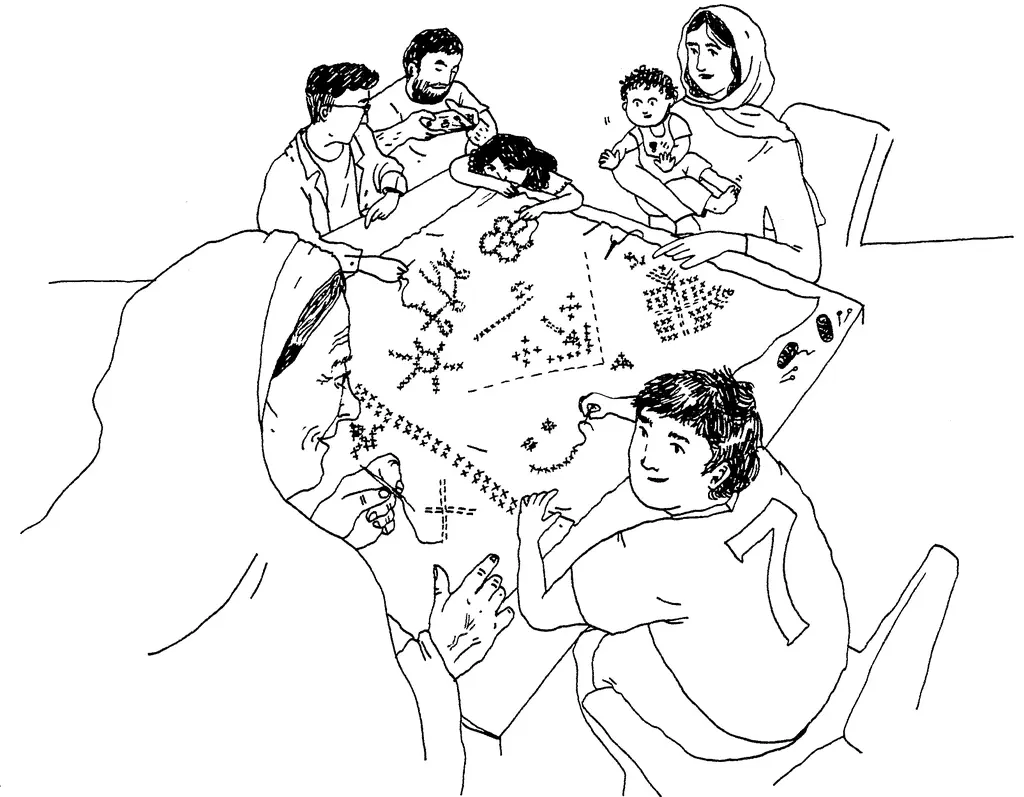 A panel of tatreez — traditional Palestinian embroidery